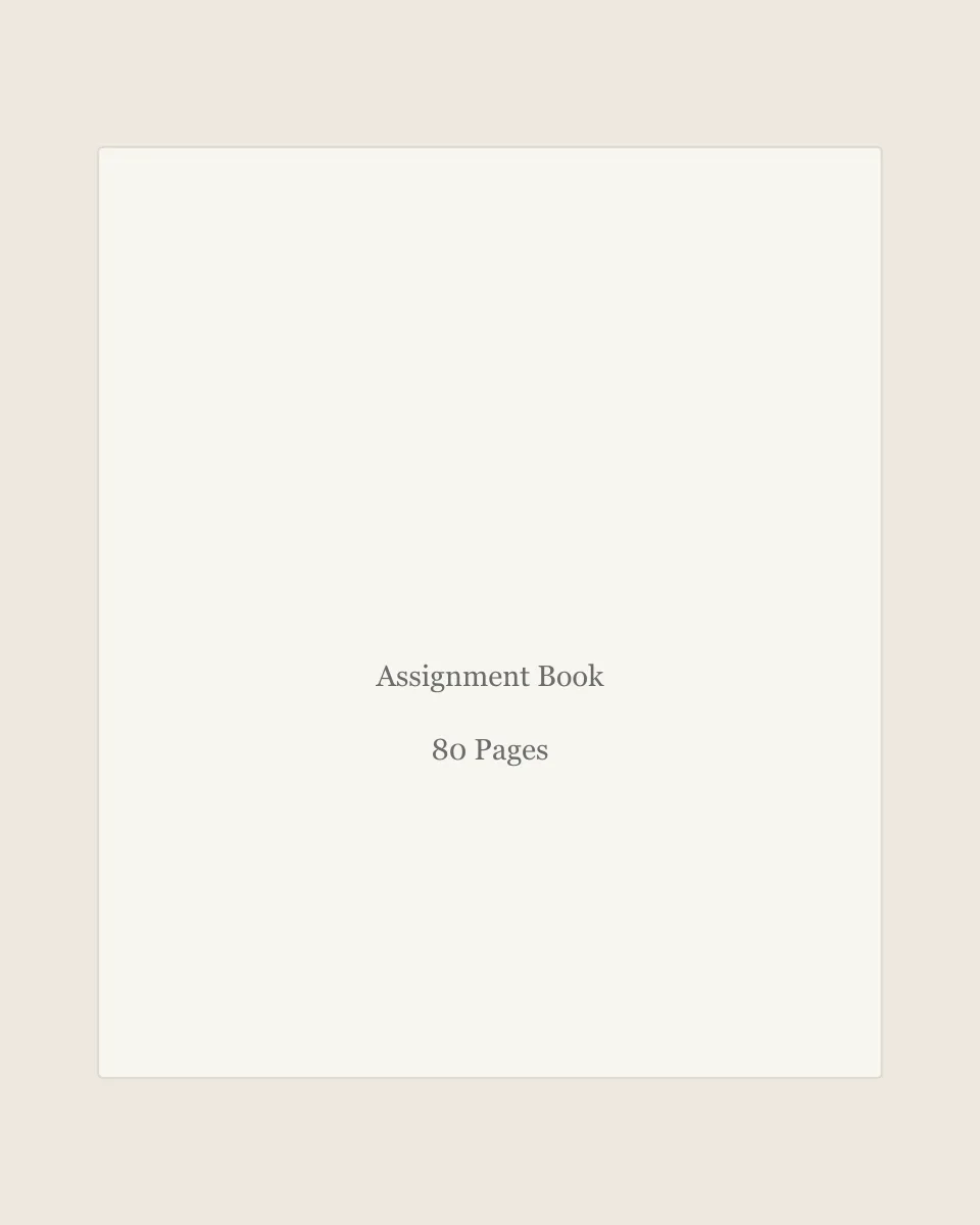 Assignment book with ruled pages and firm cover